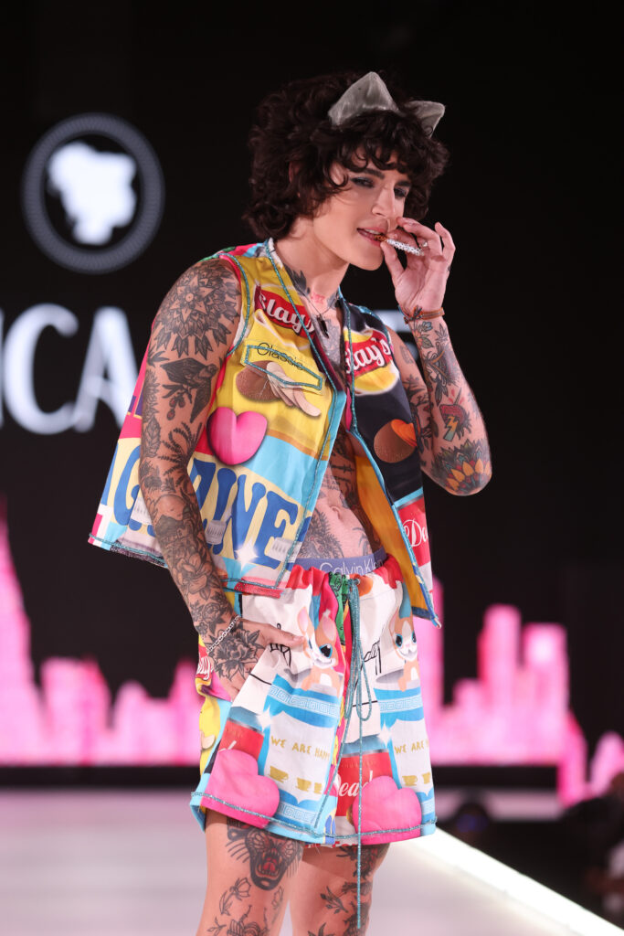 NEW YORK, NEW YORK - SEPTEMBER 09: A model walks the runway wearing Jessica Jade at Runway 7 Spring/Summer 2023 Collections, on September 09, 2022 in New York City. (Photo by Thomas Concordia/Getty Images for Runway 7)