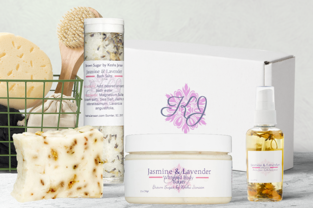 jasminelavenderset_hero Kesha Janaan Jasmine Lavender Skincare Set Hero