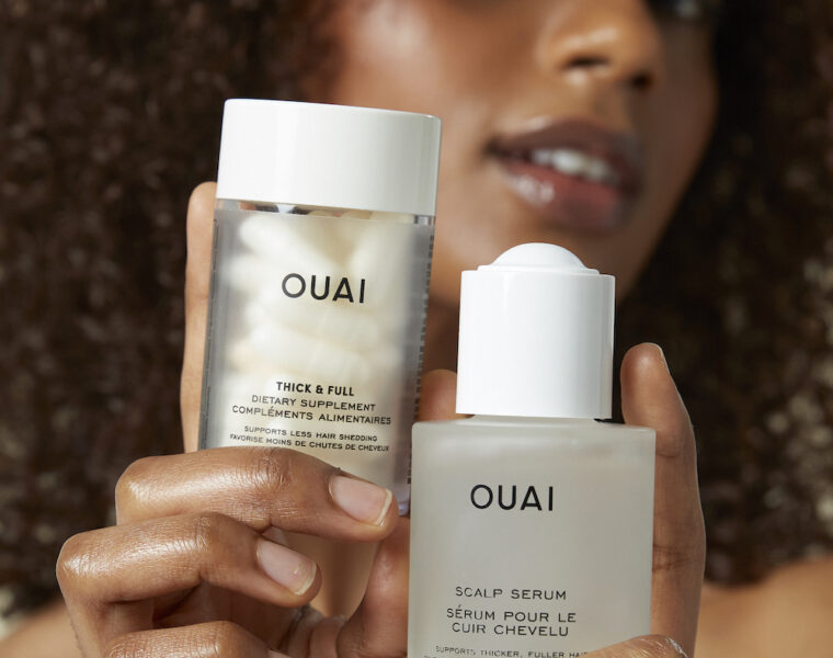 OUAI hair care scalp serum and thick and full supplements combo set