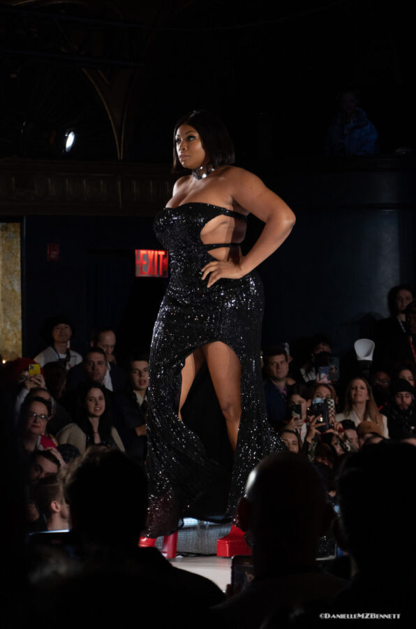 Model walks the stage at Sony Hall for Guvanch during Bartschland show at Runway 7 for NYFW