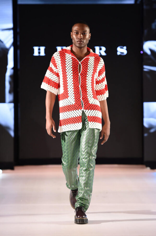 Model walks for designer Heirs at Runway 7 Sony Hall New York Fashion Week Fall Winter 2023