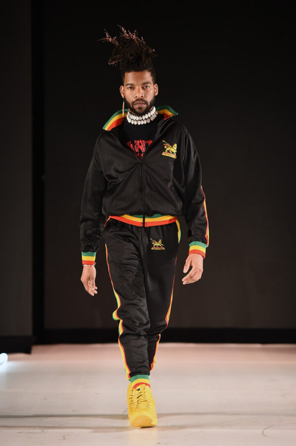 Model walks for Riddim Driven fashion brand at Runway 7 Sony Hall New York Fashion Week Fall Winter 2023