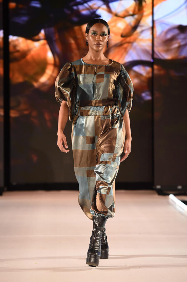 Model walks for Vaughn Sims at Runway 7 Sony Hall for NYFW