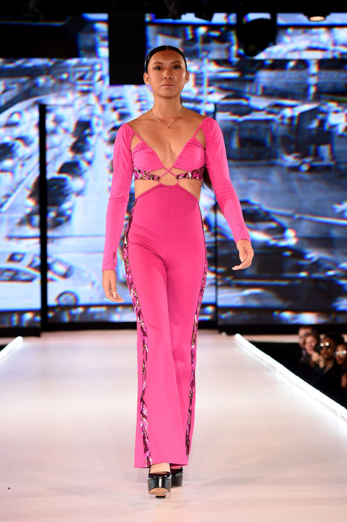 Model walking for Avar Collection at Sony Hall for Runway 7 NYFW Fall Winter 2023