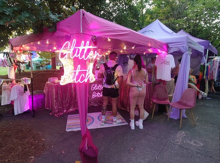 Photo of Glitter Bitch booth in the Market Cove of Deep Tropics photo by Sophia Calderone