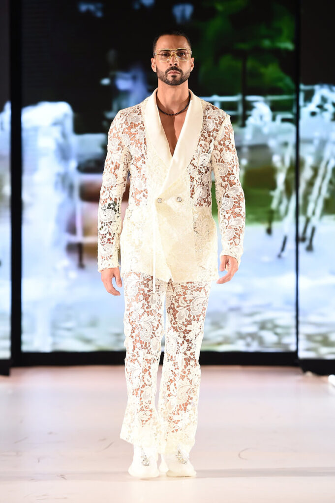 Model walks for Jose Raul at Sony Hall with Runway 7 NYFW FW2023