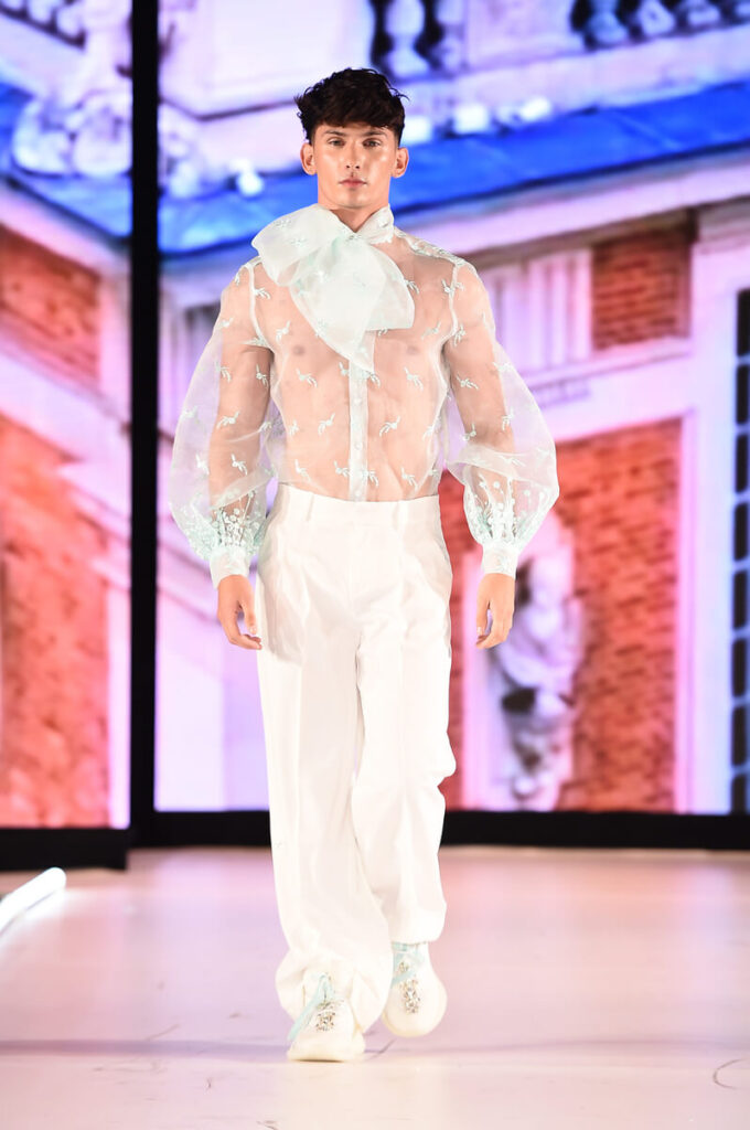 Model walks for Jose Raul at Sony Hall with Runway 7 NYFW FW2023