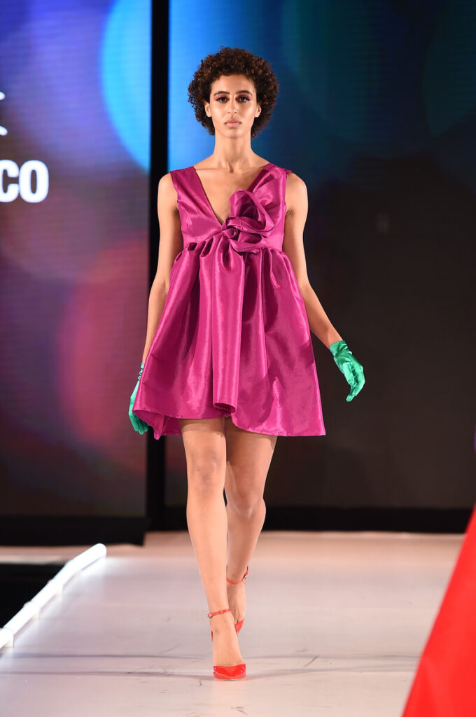Model walking for Lorraine Ortiz at Sony Hall for Runway 7 NYFW Fall Winter 2023