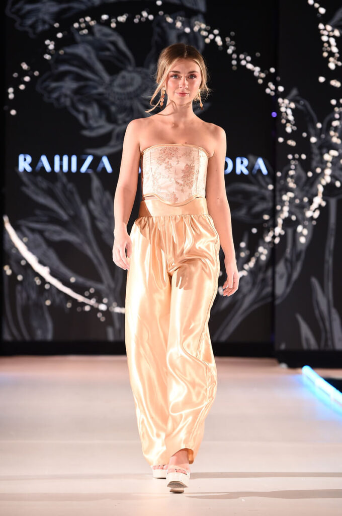 Model walking for Rahiza Alejandra at Sony Hall for Runway 7 NYFW Fall Winter 2023
