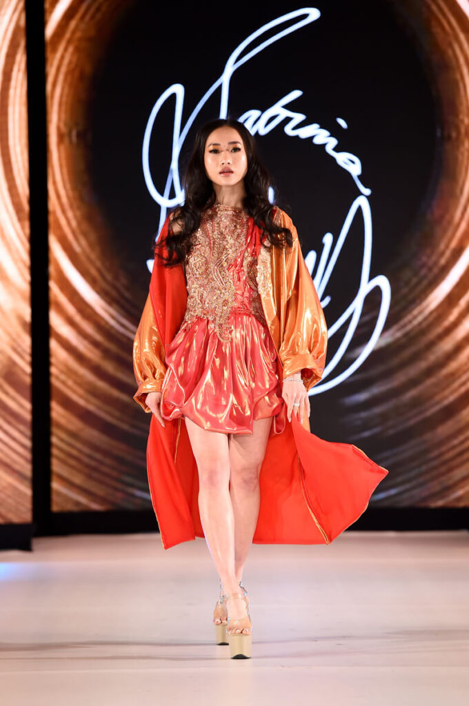 Model walking for Sabrina Ortega at Sony Hall for Runway 7 NYFW Fall Winter 2023
