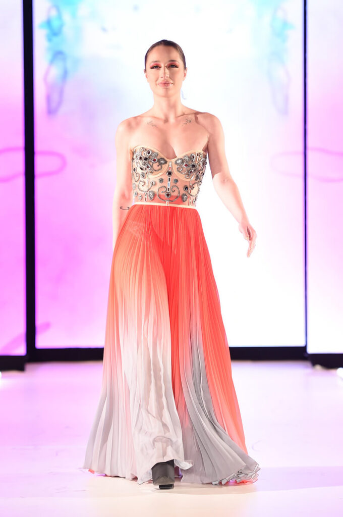 Model walking for Sonia Rivera at Sony Hall for Runway 7 NYFW Fall Winter 2023
