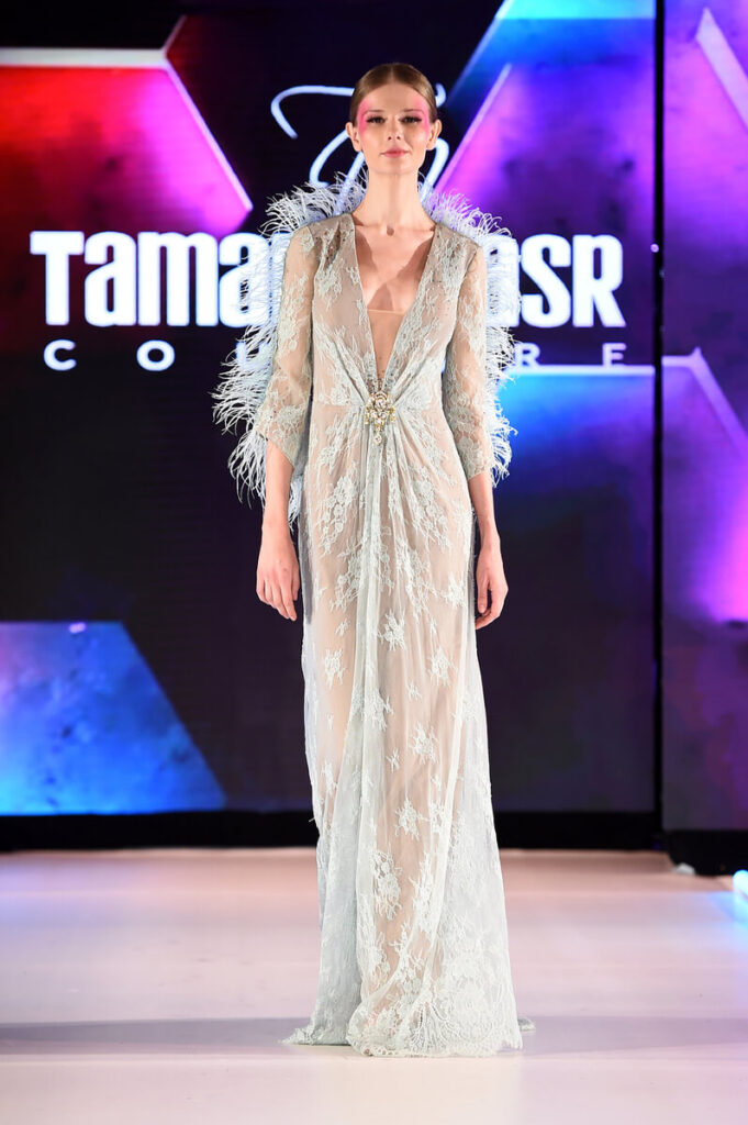 Model walking for Tamara Nasr at Sony Hall for Runway 7 NYFW Fall Winter 2023