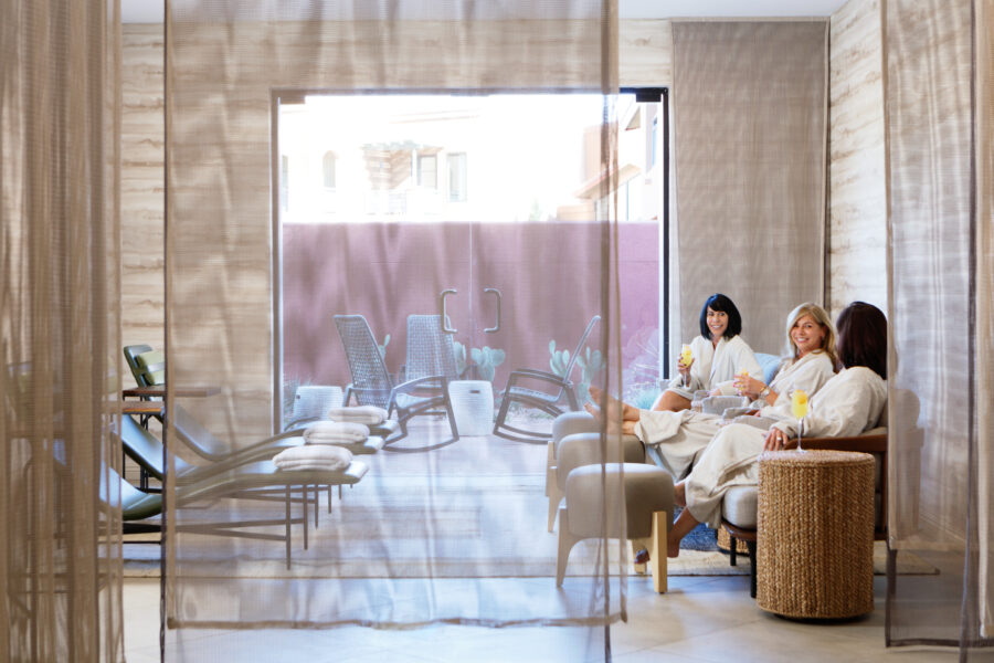 two women relax in a spa lounge