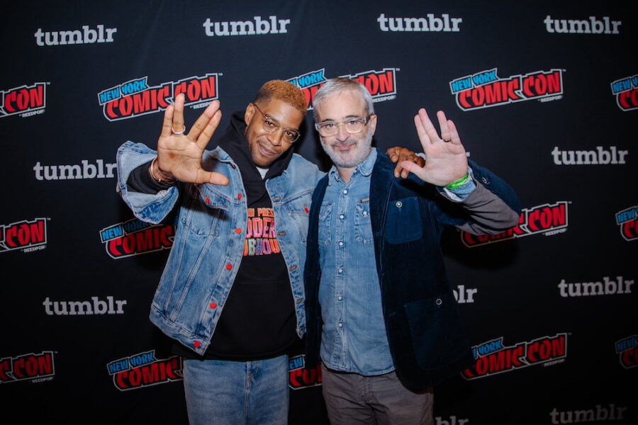 NEW YORK, NEW YORK - OCTOBER 14: Kid Cudi and Alex Kurtzman at Star Trek Boldy Be Campaign Panel at New York Comic Con 2023 at Javits Center. (Photo by Catherine Powell/Getty Images for Paramount+)