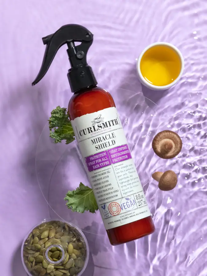 Curlsmith Miracle Shielt protector spray with natural ingredients and for all hair types