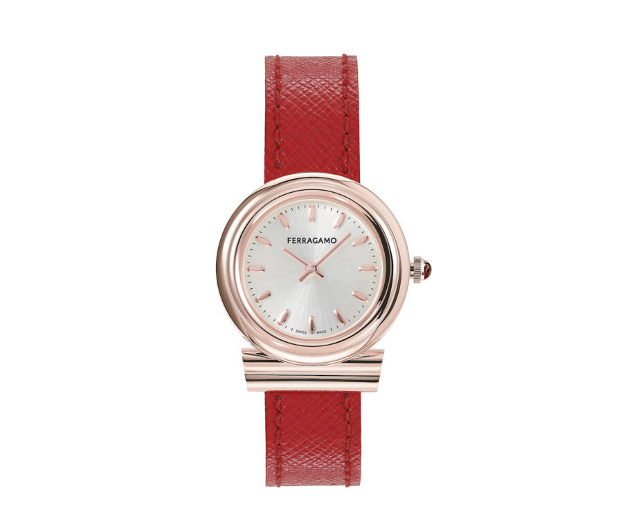 Ferragamo Gancini Rose Gold watch with red straps