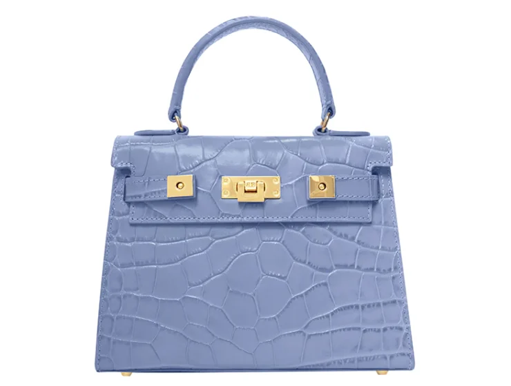 Lalage Maya Midi orinoco fake crocodile skin bag calf leather luxury handbag in bluebell