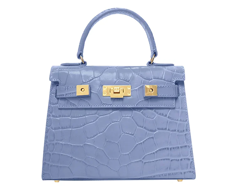 Lalage Maya Midi orinoco fake crocodile skin bag calf leather luxury handbag in bluebell