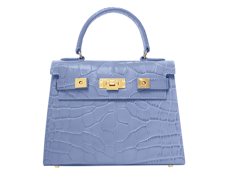Lalage Maya Midi orinoco fake crocodile skin bag calf leather luxury handbag in bluebell