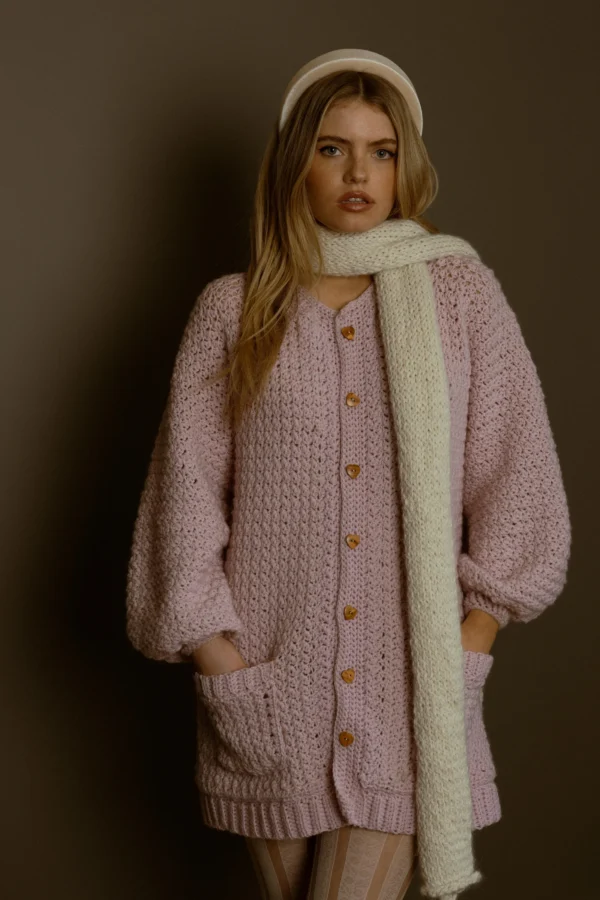 Model wearing Atelier Solana Juniper Scarf in Ivory