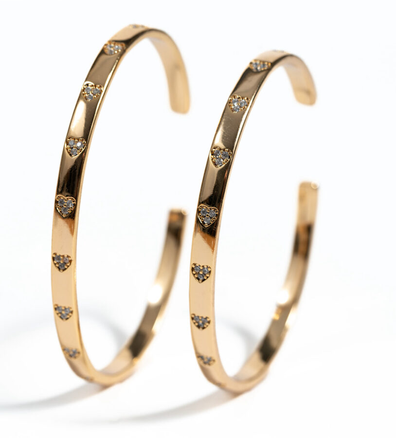 KC Chic Designs Atta Girl Crystal Heart Stainless Steel Gold Adjustable Bangles 