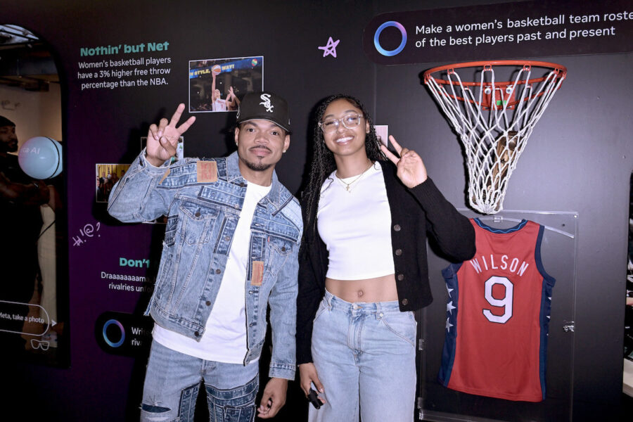 Change the Rapper and Juju Watkins next to wall at Meta AI Super Fan Event 