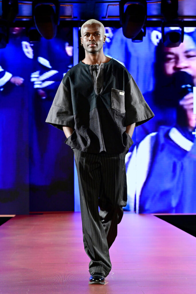 NEW YORK, NEW YORK - SEPTEMBER 04: A model walks the runway for Rhyan and Rhyse during Runway 7 Spring/Summer 2025 Collections at Sony Hall on September 04, 2024 in New York City. (Photo by Eugene Gologursky/Getty Images for Runway 7