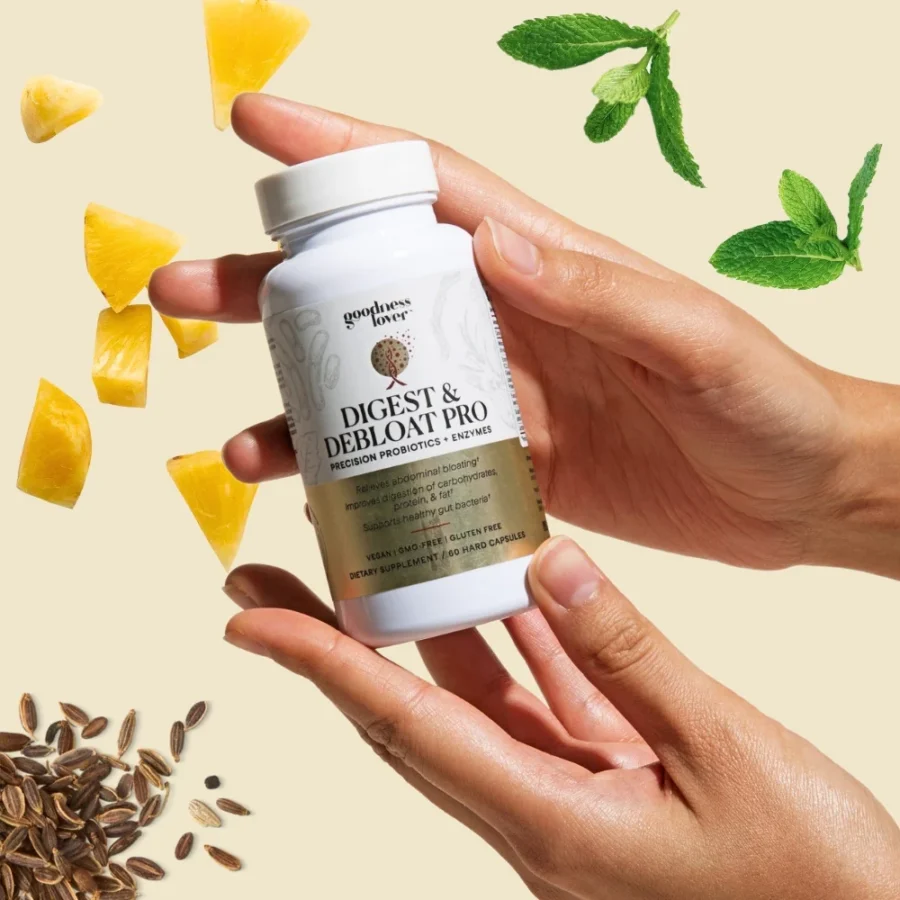 Why_Digest_Debloat_Pro_is_Different Image of hands holding Goodness Lover Digest & Debloat Pro dietary supplement
