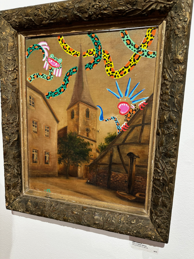 Elin Lundman painting happy monsters invade a village
