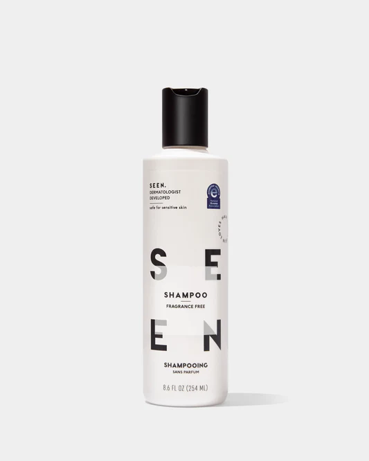 0034_Shampoo_FragranceFree_Front-_REG Bottle of Seen Fragrance-Free Shampoo